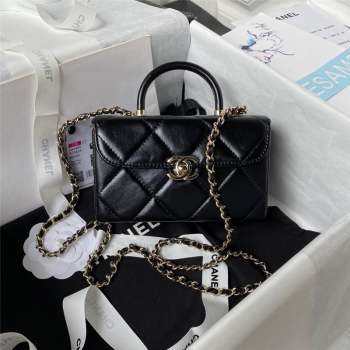 Chanel Quilted Shiny Calfskin Mini Box Bag AS4469 black 2023 (jiyuan-231031-03)
