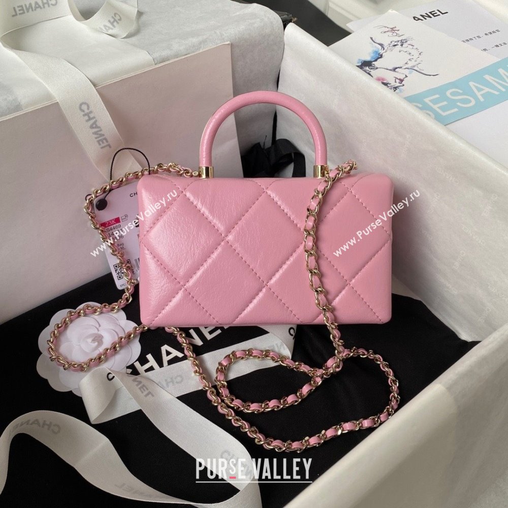 Chanel Quilted Shiny Calfskin Mini Box Bag AS4469 pink 2023 (jiyuan-231031-05)