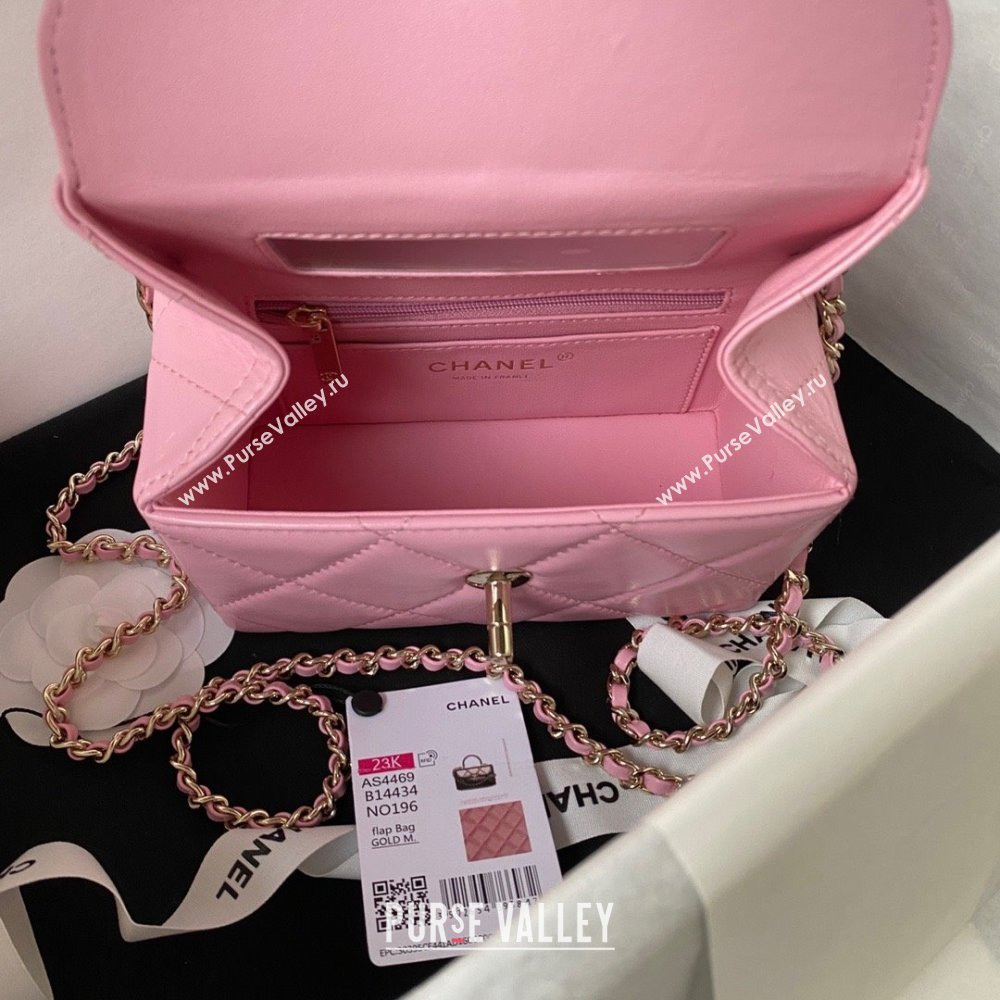 Chanel Quilted Shiny Calfskin Mini Box Bag AS4469 pink 2023 (jiyuan-231031-05)