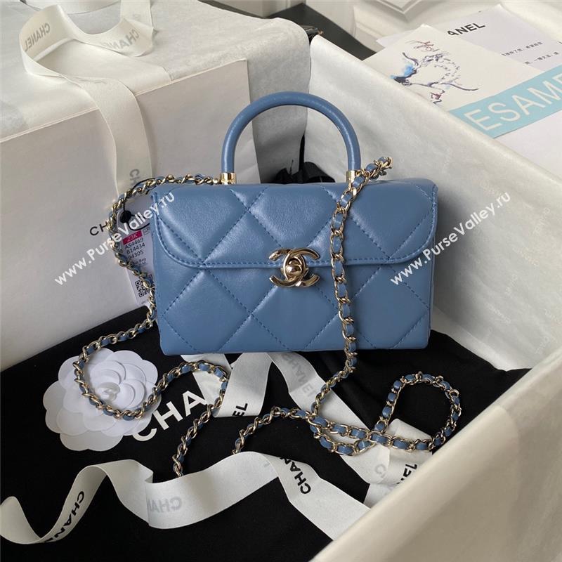 Chanel Quilted Shiny Calfskin Mini Box Bag AS4469 blue 2023 (jiyuan-231031-06)