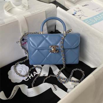 Chanel Quilted Shiny Calfskin Mini Box Bag AS4469 blue 2023 (jiyuan-231031-06)