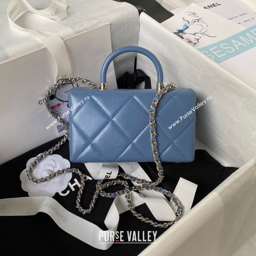 Chanel Quilted Shiny Calfskin Mini Box Bag AS4469 blue 2023 (jiyuan-231031-06)