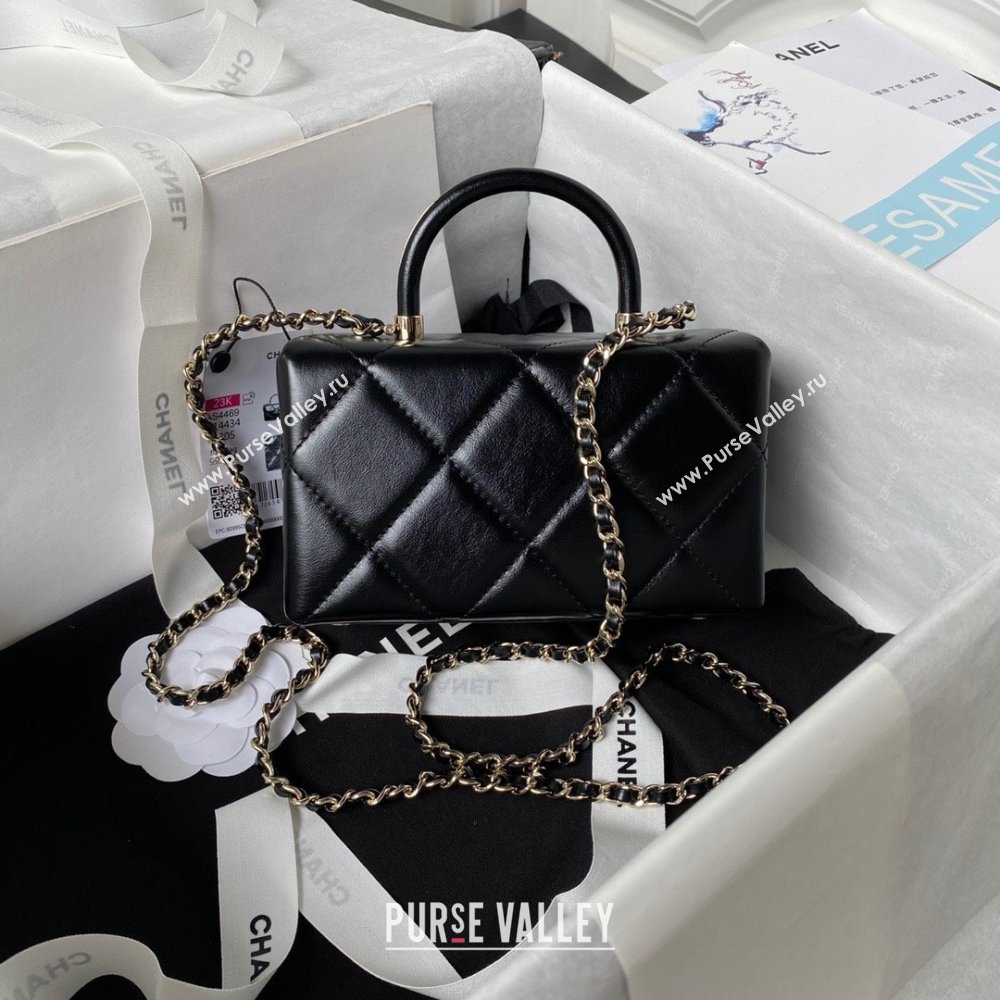 Chanel Quilted Shiny Calfskin Mini Box Bag AS4469 black 2023 (jiyuan-231031-03)