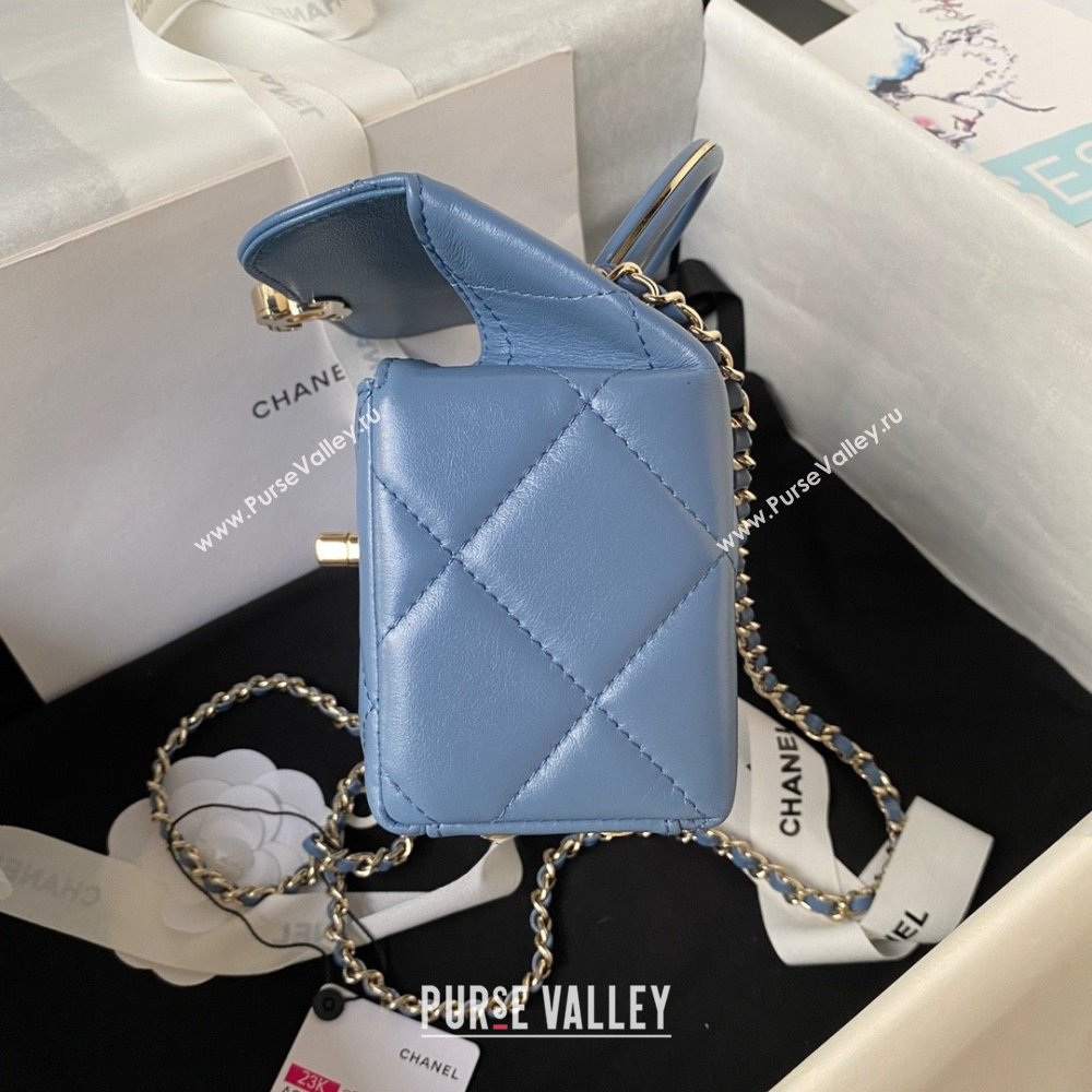 Chanel Quilted Shiny Calfskin Mini Box Bag AS4469 blue 2023 (jiyuan-231031-06)