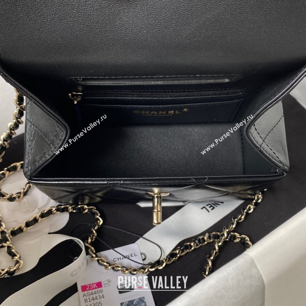Chanel Quilted Shiny Calfskin Mini Box Bag AS4469 black 2023 (jiyuan-231031-03)