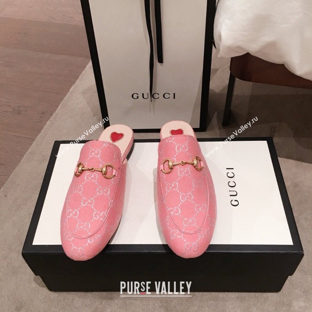 Gucci Princetown GG lame fabric Slippers pink 2020 (kaola-201120-d)