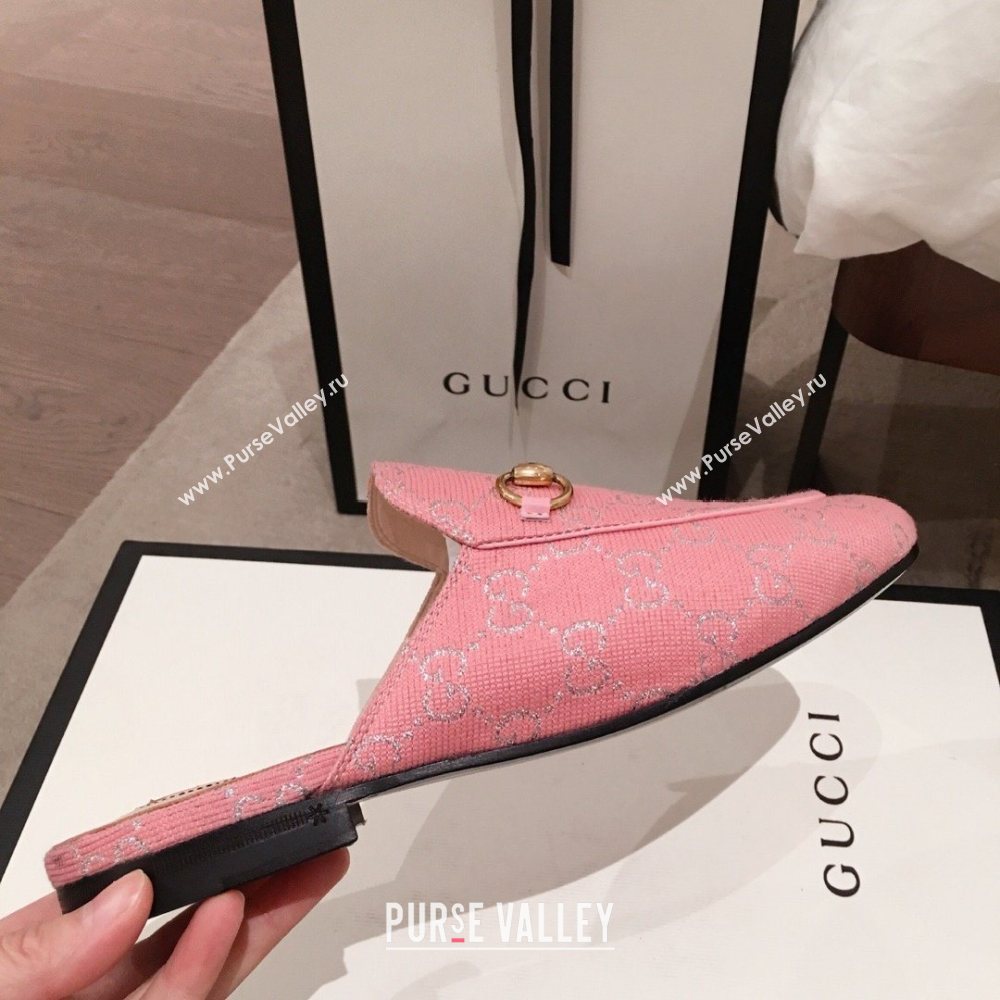 Gucci Princetown GG lame fabric Slippers pink 2020 (kaola-201120-d)