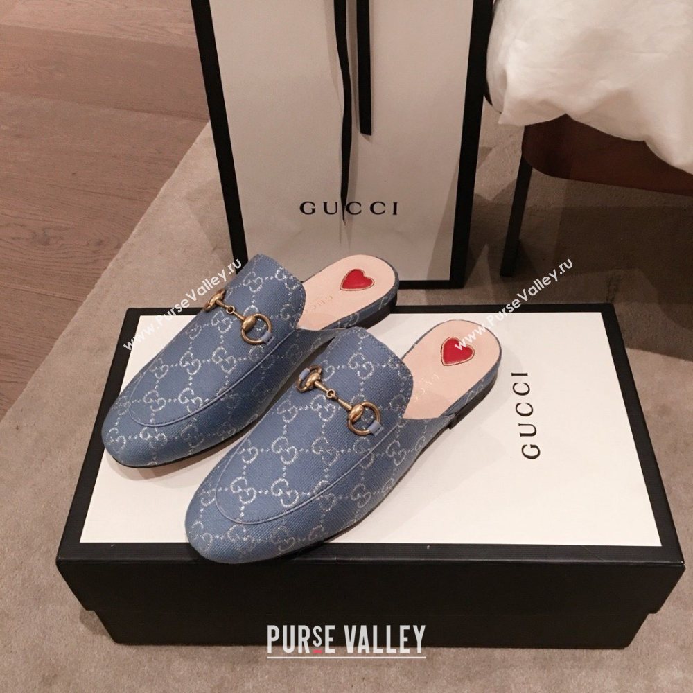 Gucci Princetown GG lame fabric Slippers denim blue 2020 (kaola-201120-e)