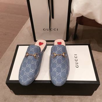 Gucci Princetown GG lame fabric Slippers denim blue 2020 (kaola-201120-e)