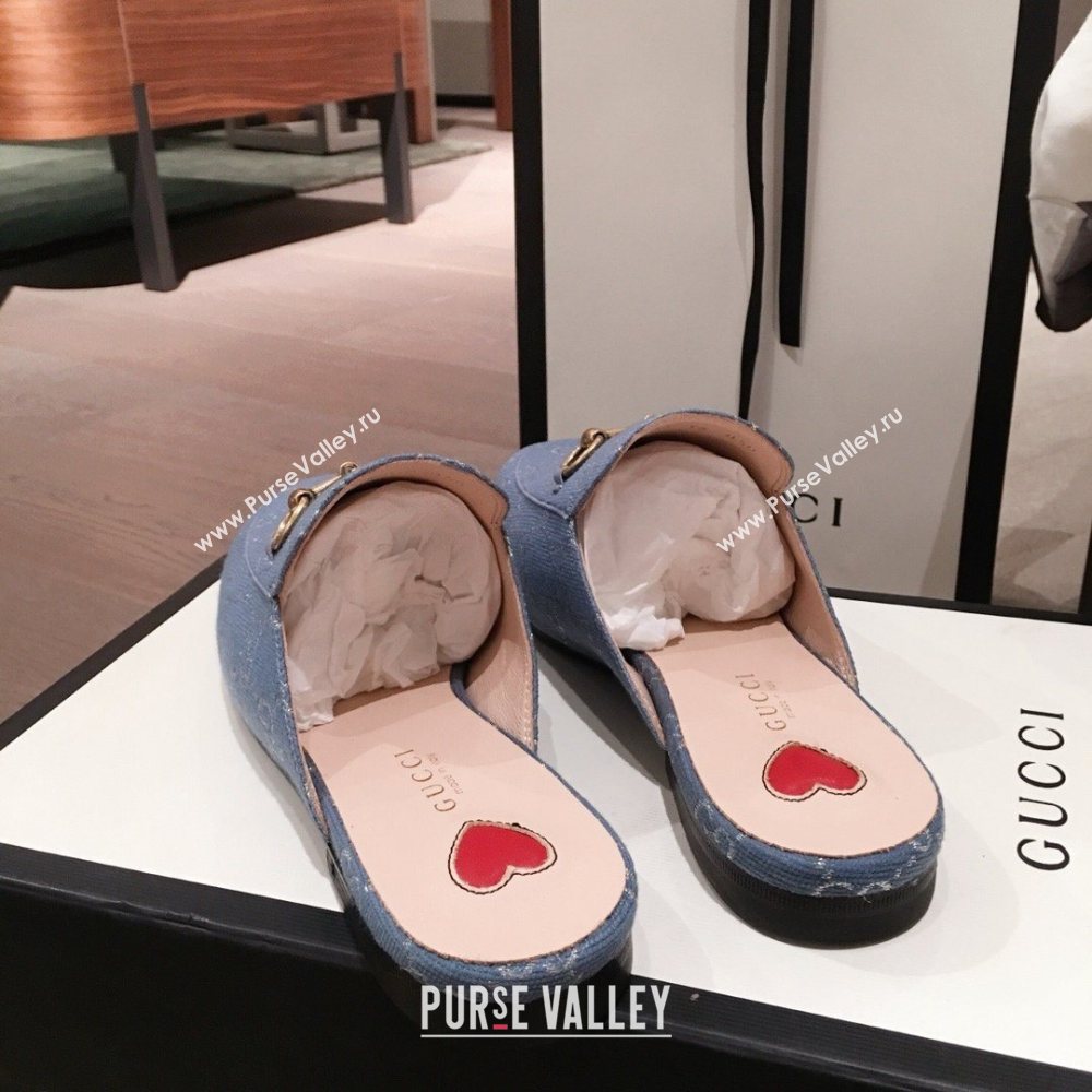 Gucci Princetown GG lame fabric Slippers denim blue 2020 (kaola-201120-e)