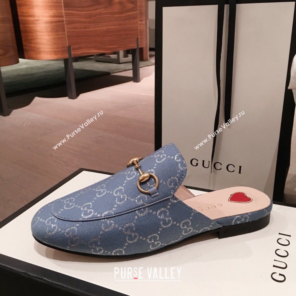 Gucci Princetown GG lame fabric Slippers denim blue 2020 (kaola-201120-e)