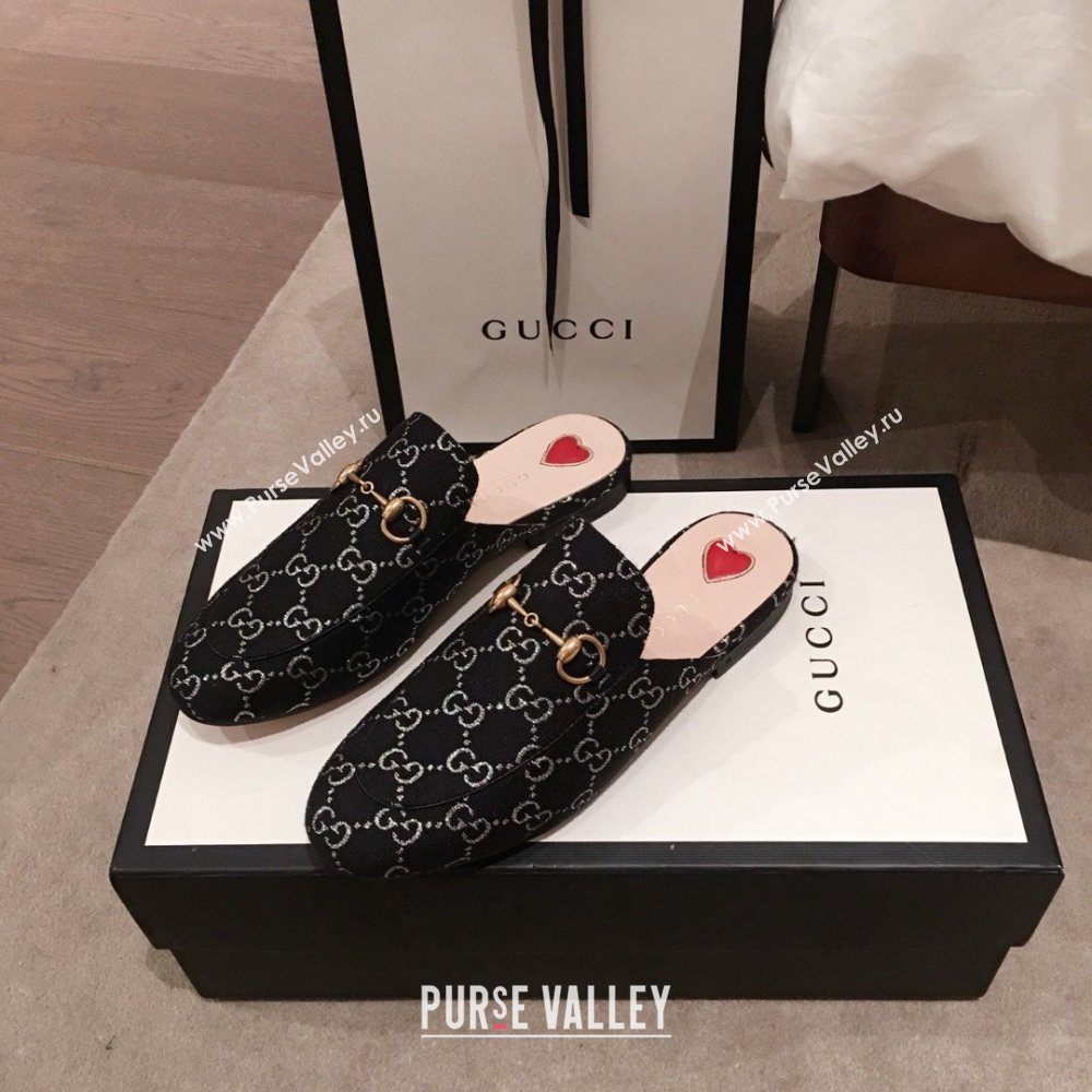 Gucci Princetown GG lame fabric Slippers black 2020 (kaola-201120-f)