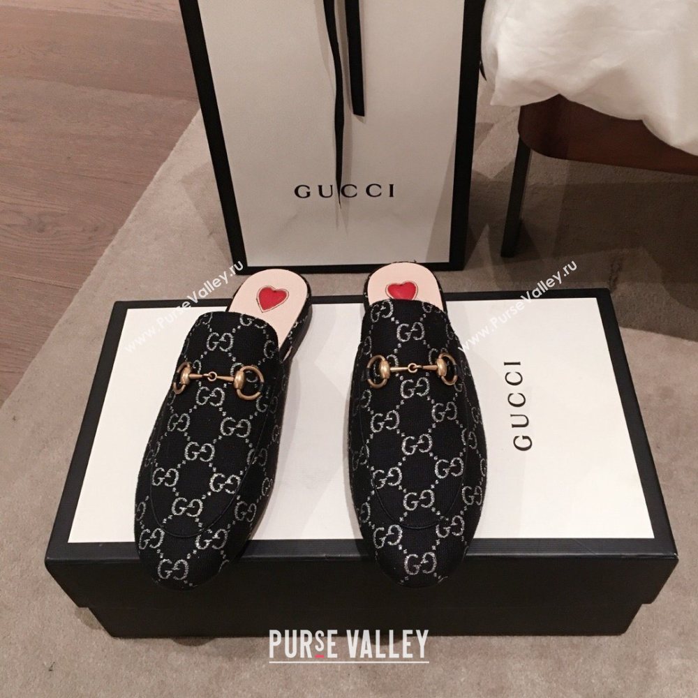 Gucci Princetown GG lame fabric Slippers black 2020 (kaola-201120-f)