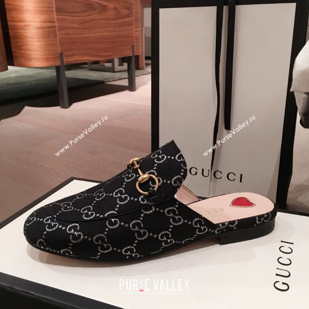 Gucci Princetown GG lame fabric Slippers black 2020 (kaola-201120-f)