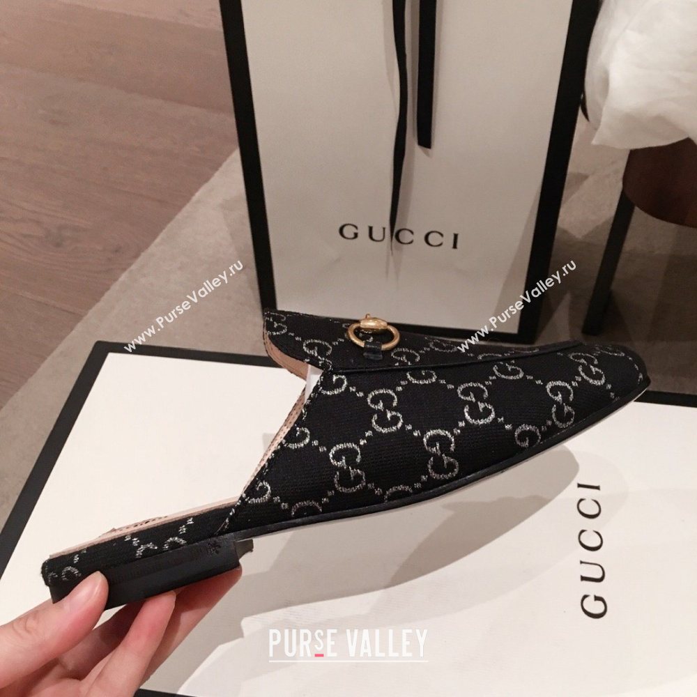 Gucci Princetown GG lame fabric Slippers black 2020 (kaola-201120-f)