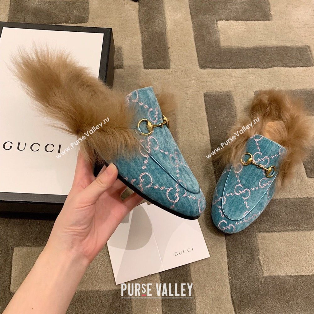 Gucci Princetown GG Velvet Fur Slipper Blue 2020 (dingyun-201119-a)