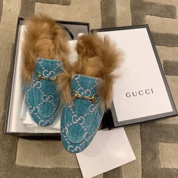 Gucci Princetown GG Velvet Fur Slipper Blue 2020 (dingyun-201119-a)