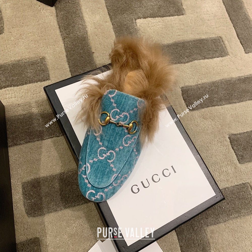 Gucci Princetown GG Velvet Fur Slipper Blue 2020 (dingyun-201119-a)