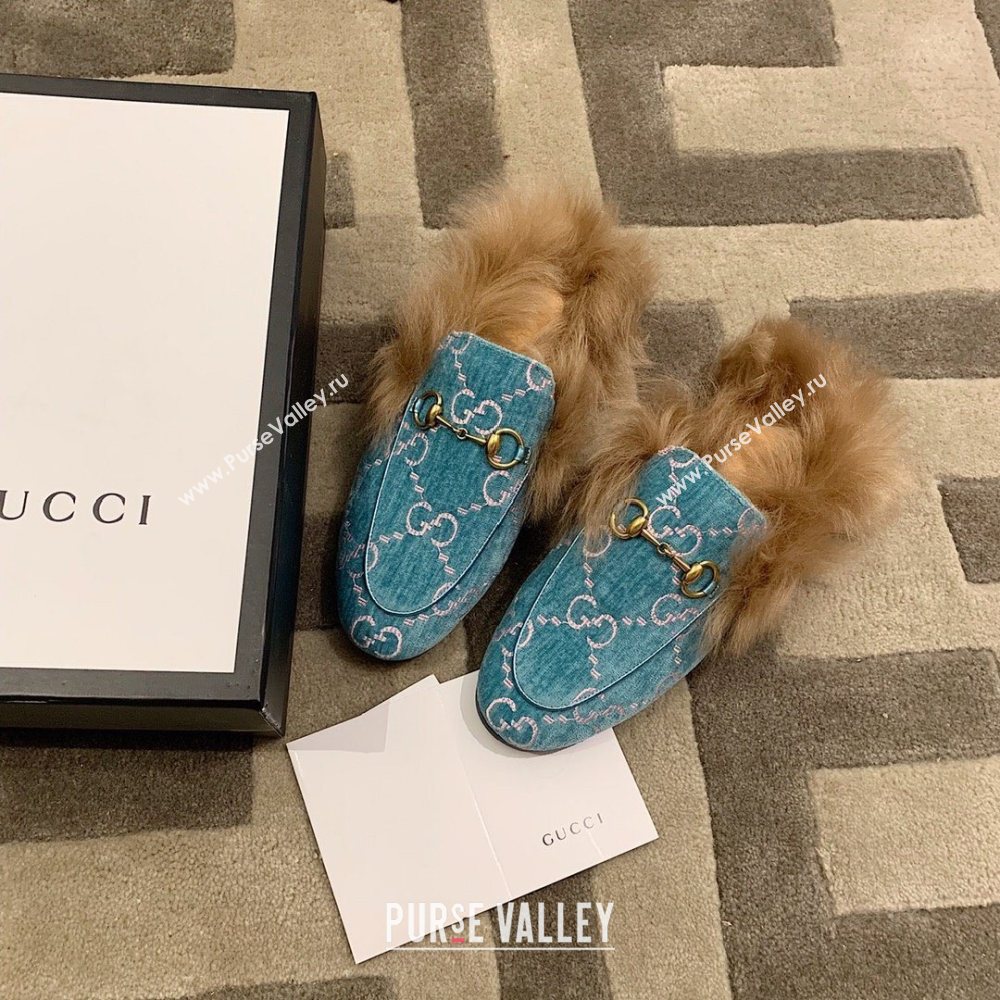 Gucci Princetown GG Velvet Fur Slipper Blue 2020 (dingyun-201119-a)