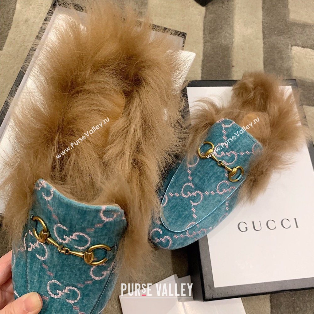 Gucci Princetown GG Velvet Fur Slipper Blue 2020 (dingyun-201119-a)