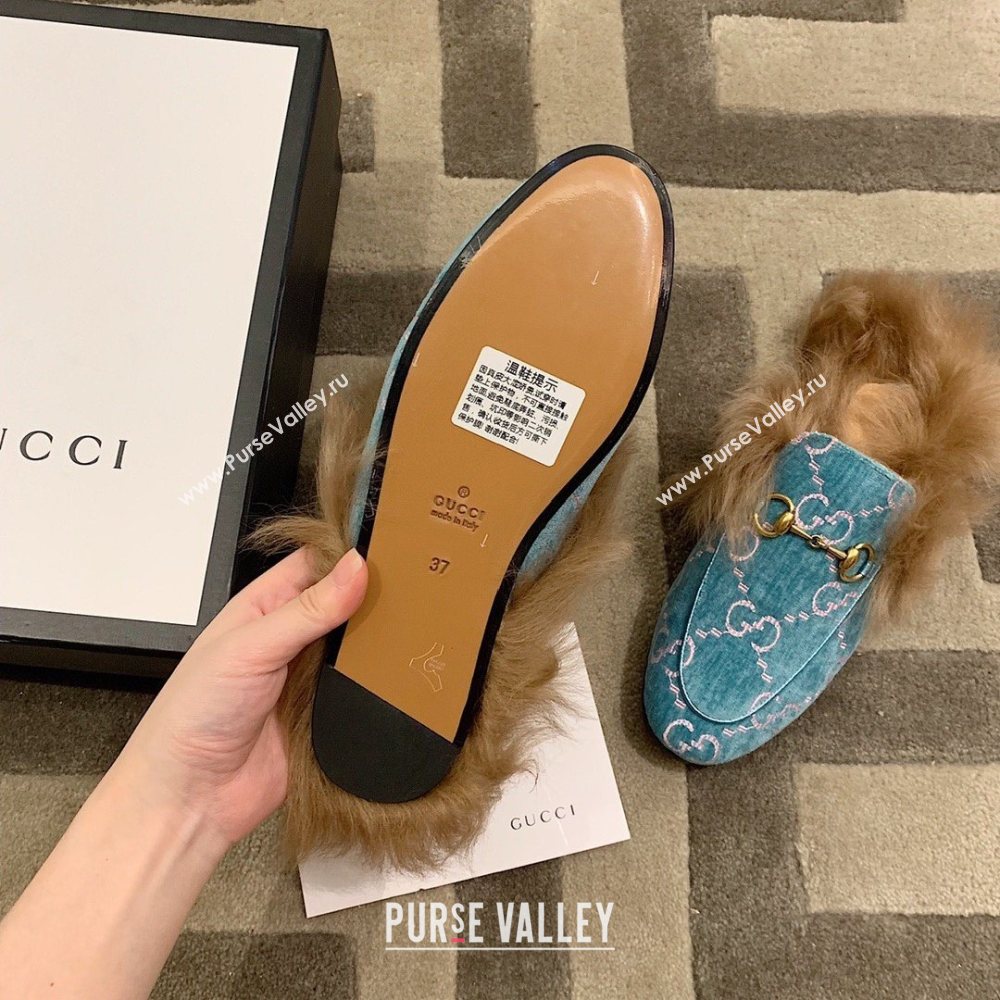 Gucci Princetown GG Velvet Fur Slipper Blue 2020 (dingyun-201119-a)