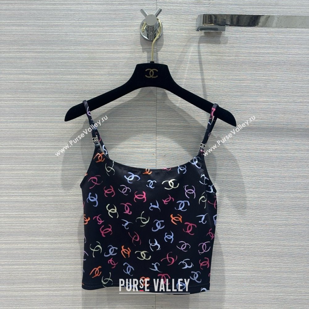 chanel Printed Stretch Jersey Black Multicolor top 2024 (qiqi-240326-09)