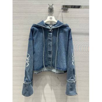 loewe Cropped hooded shirt in denim jeans blue 2024 (qiqi-240326-13)