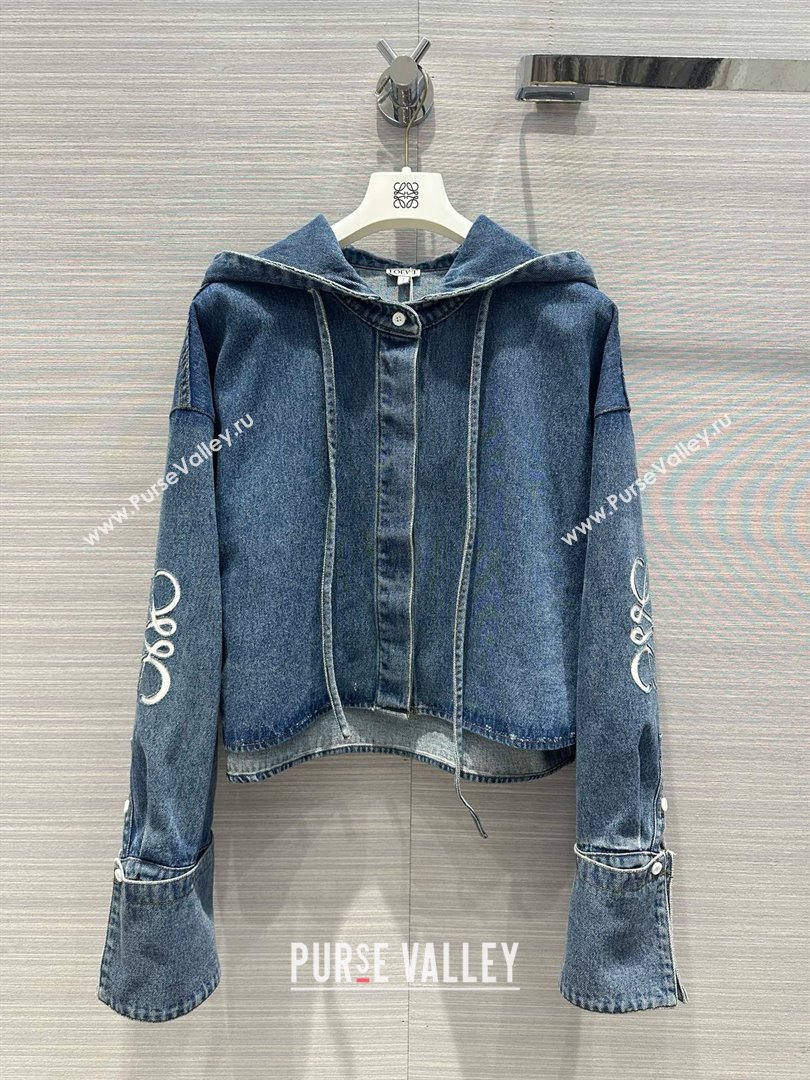 loewe Cropped hooded shirt in denim jeans blue 2024 (qiqi-240326-13)