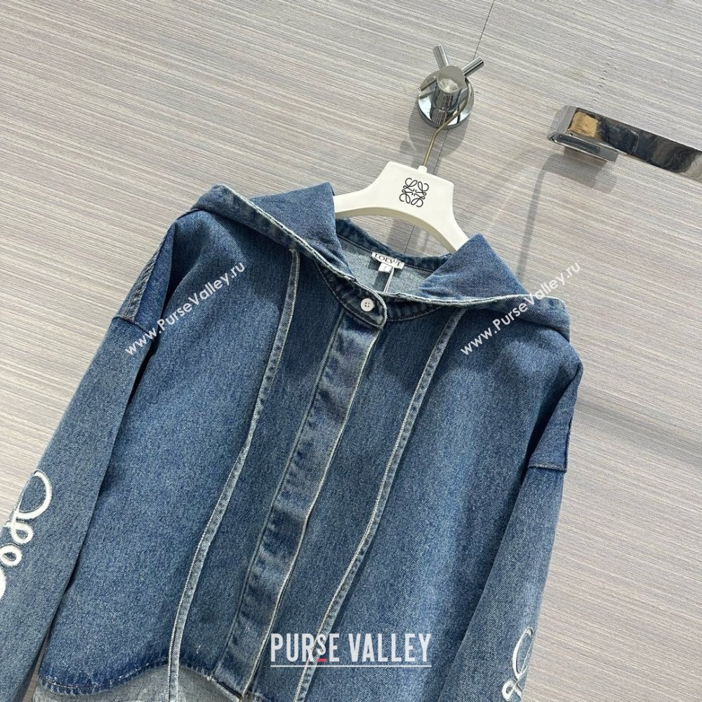 loewe Cropped hooded shirt in denim jeans blue 2024 (qiqi-240326-13)