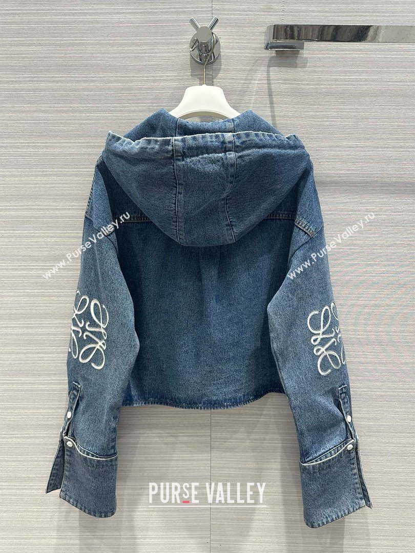 loewe Cropped hooded shirt in denim jeans blue 2024 (qiqi-240326-13)