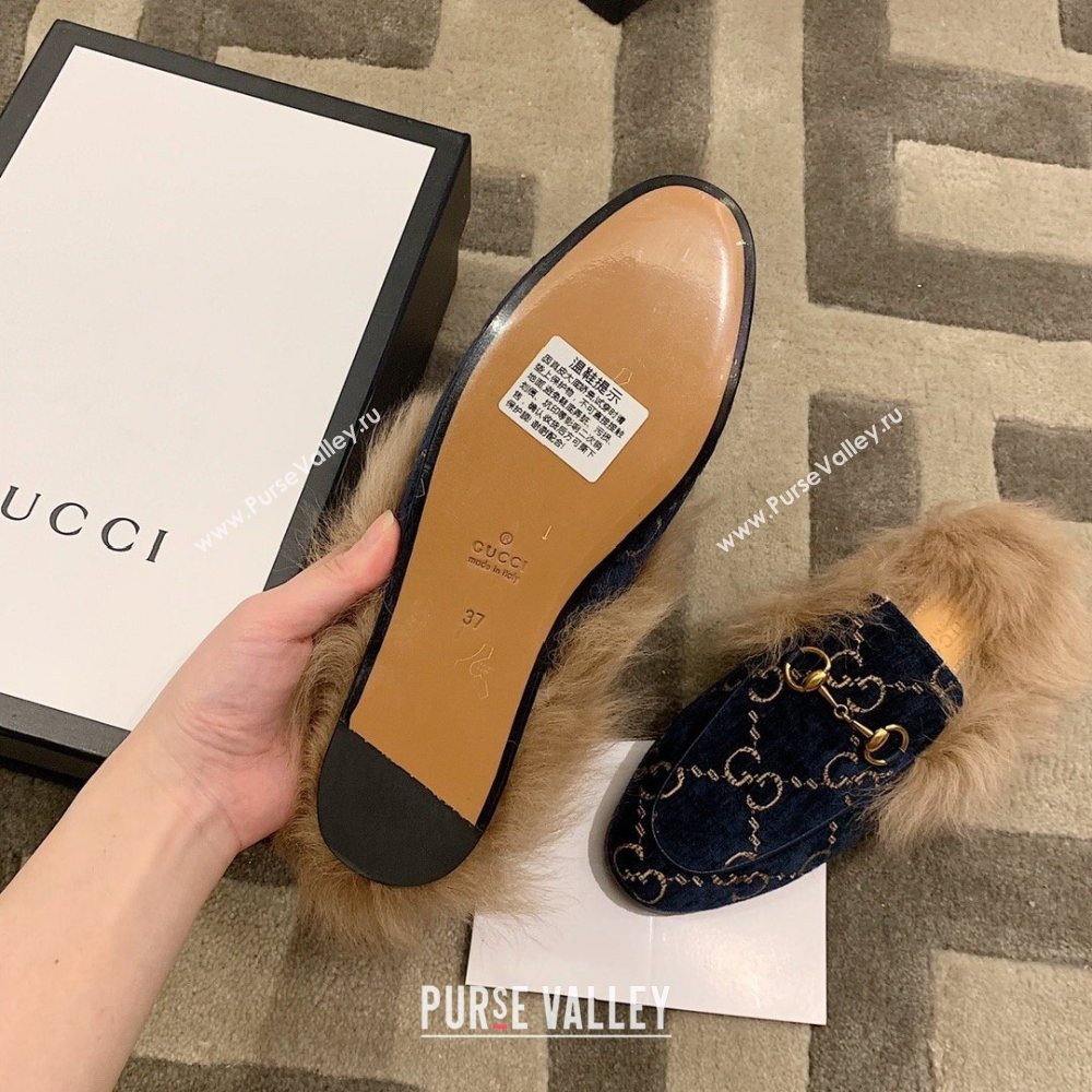 Gucci Princetown GG Velvet Fur Slipper navy Blue 2020 (dingyun-201119-b)