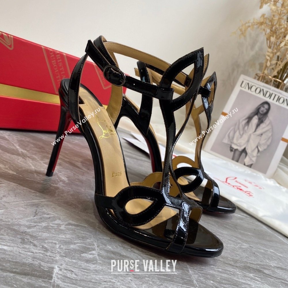 Christian Louboutin double L sandals in patent leather black 2020 (modeng-210305-23)