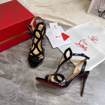 Christian Louboutin double L sandals in patent leather black 2020 (modeng-210305-23)