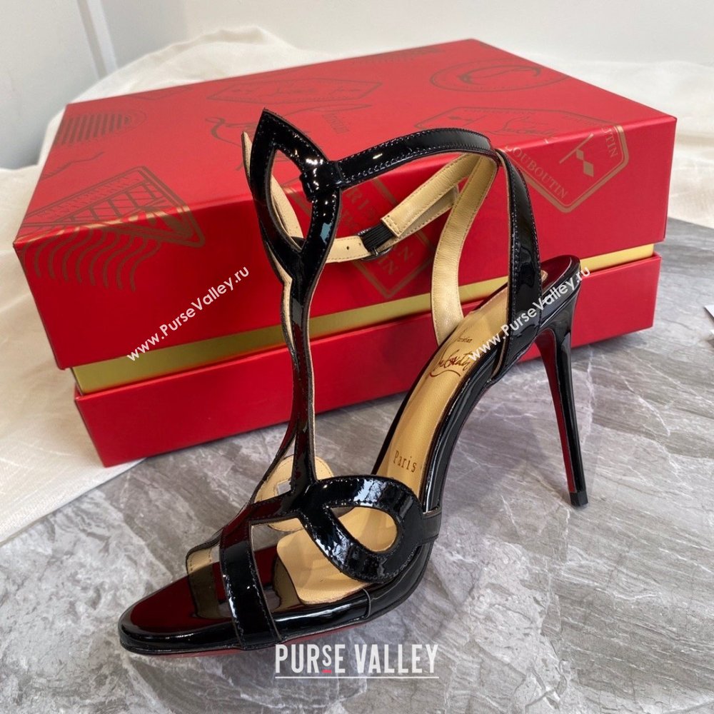 Christian Louboutin double L sandals in patent leather black 2020 (modeng-210305-23)