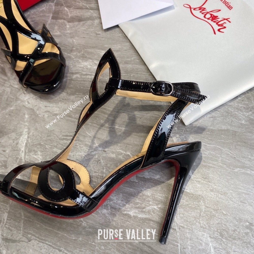 Christian Louboutin double L sandals in patent leather black 2020 (modeng-210305-23)