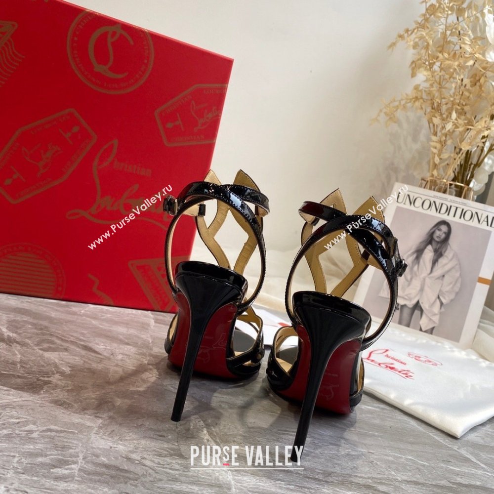 Christian Louboutin double L sandals in patent leather black 2020 (modeng-210305-23)
