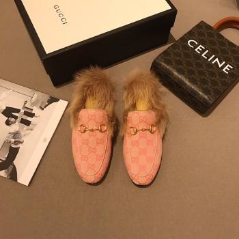 Gucci Princetown GG lame fabric fur Slippers pink 2020 (dingyun-201119-l)