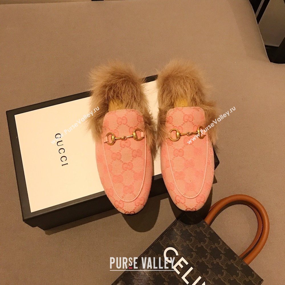 Gucci Princetown GG lame fabric fur Slippers pink 2020 (dingyun-201119-l)