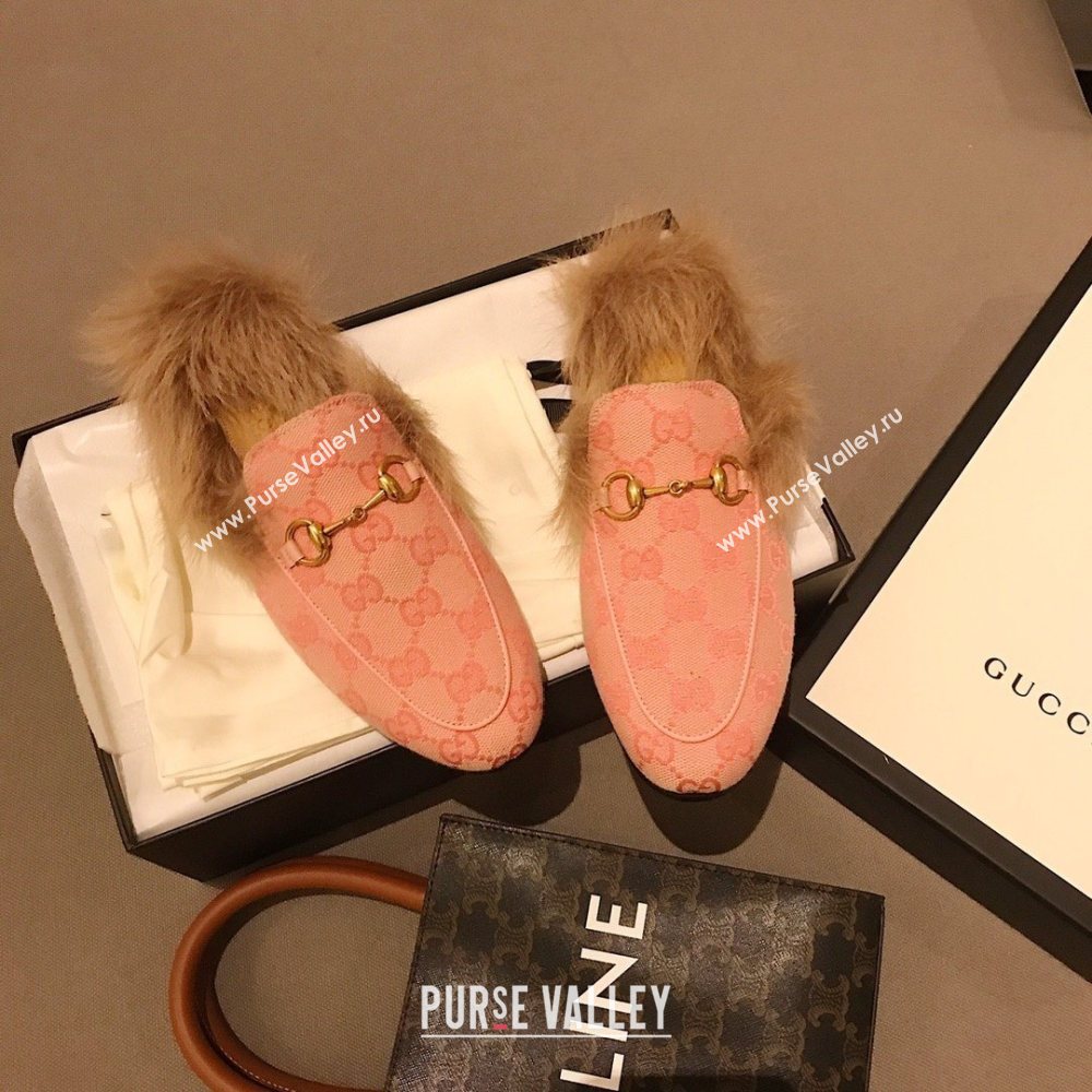 Gucci Princetown GG lame fabric fur Slippers pink 2020 (dingyun-201119-l)