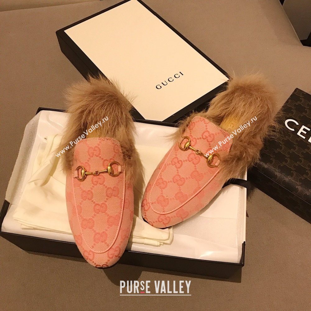 Gucci Princetown GG lame fabric fur Slippers pink 2020 (dingyun-201119-l)