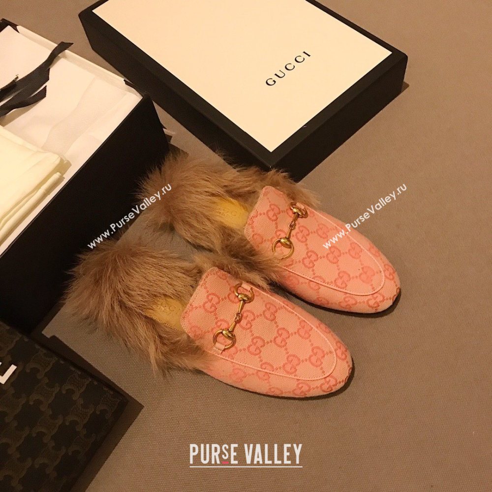 Gucci Princetown GG lame fabric fur Slippers pink 2020 (dingyun-201119-l)