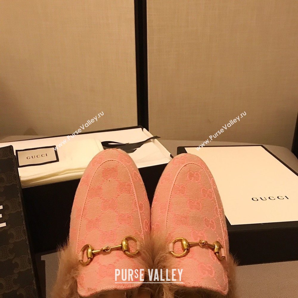 Gucci Princetown GG lame fabric fur Slippers pink 2020 (dingyun-201119-l)