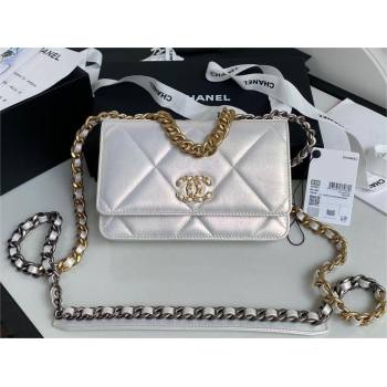 Chanel 19 Shiny Lambskin Wallet On Chain WOC Bag AP3267 Silver 2023 (JIYUAN-231215-08)