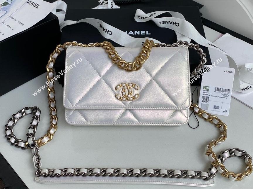 Chanel 19 Shiny Lambskin Wallet On Chain WOC Bag AP3267 Silver 2023 (JIYUAN-231215-08)