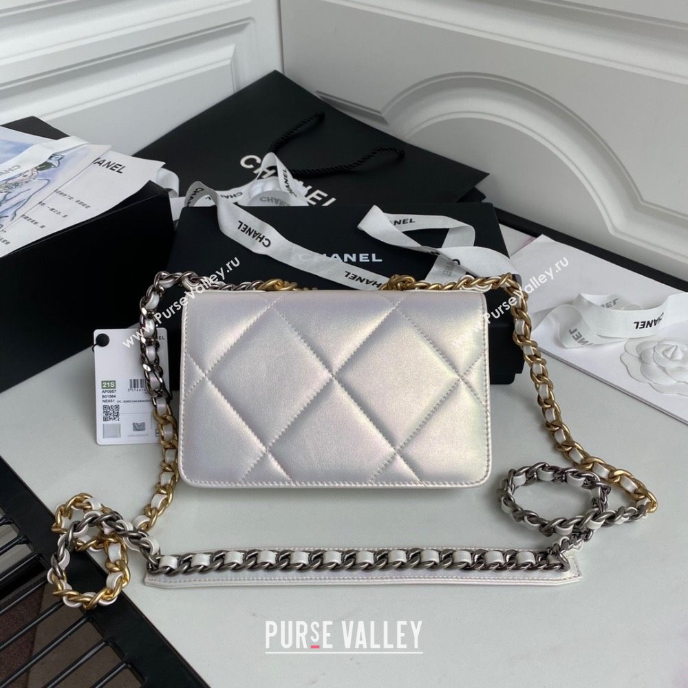 Chanel 19 Shiny Lambskin Wallet On Chain WOC Bag AP3267 Silver 2023 (JIYUAN-231215-08)