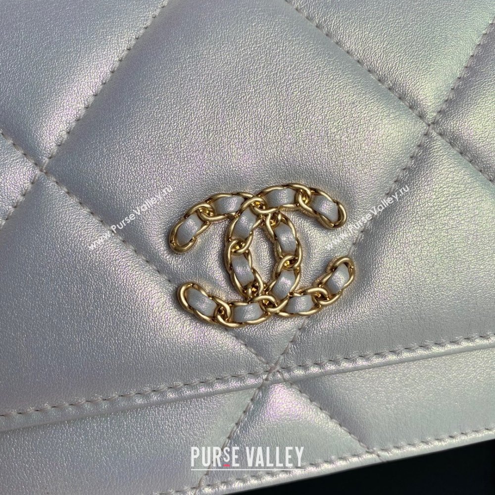 Chanel 19 Shiny Lambskin Wallet On Chain WOC Bag AP3267 Silver 2023 (JIYUAN-231215-08)