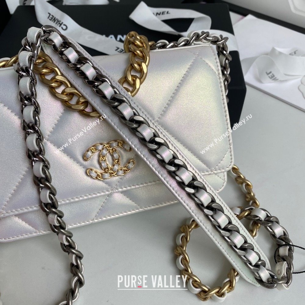Chanel 19 Shiny Lambskin Wallet On Chain WOC Bag AP3267 Silver 2023 (JIYUAN-231215-08)