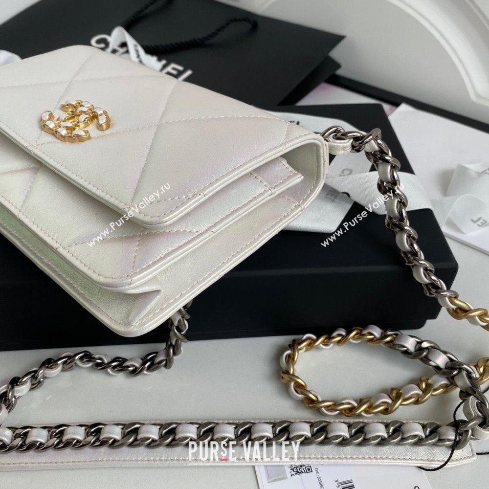 Chanel 19 Shiny Lambskin Wallet On Chain WOC Bag AP3267 Silver 2023 (JIYUAN-231215-08)