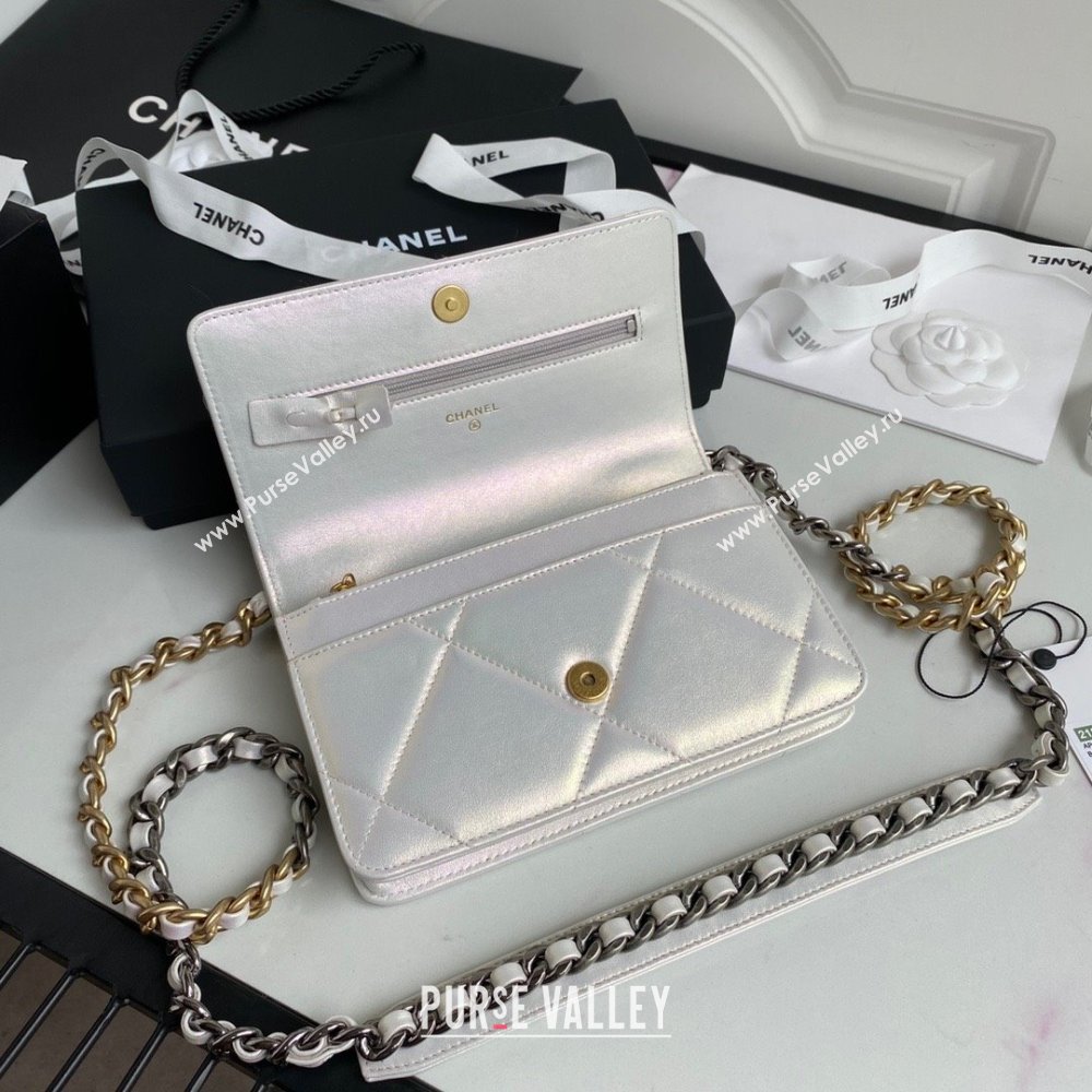 Chanel 19 Shiny Lambskin Wallet On Chain WOC Bag AP3267 Silver 2023 (JIYUAN-231215-08)