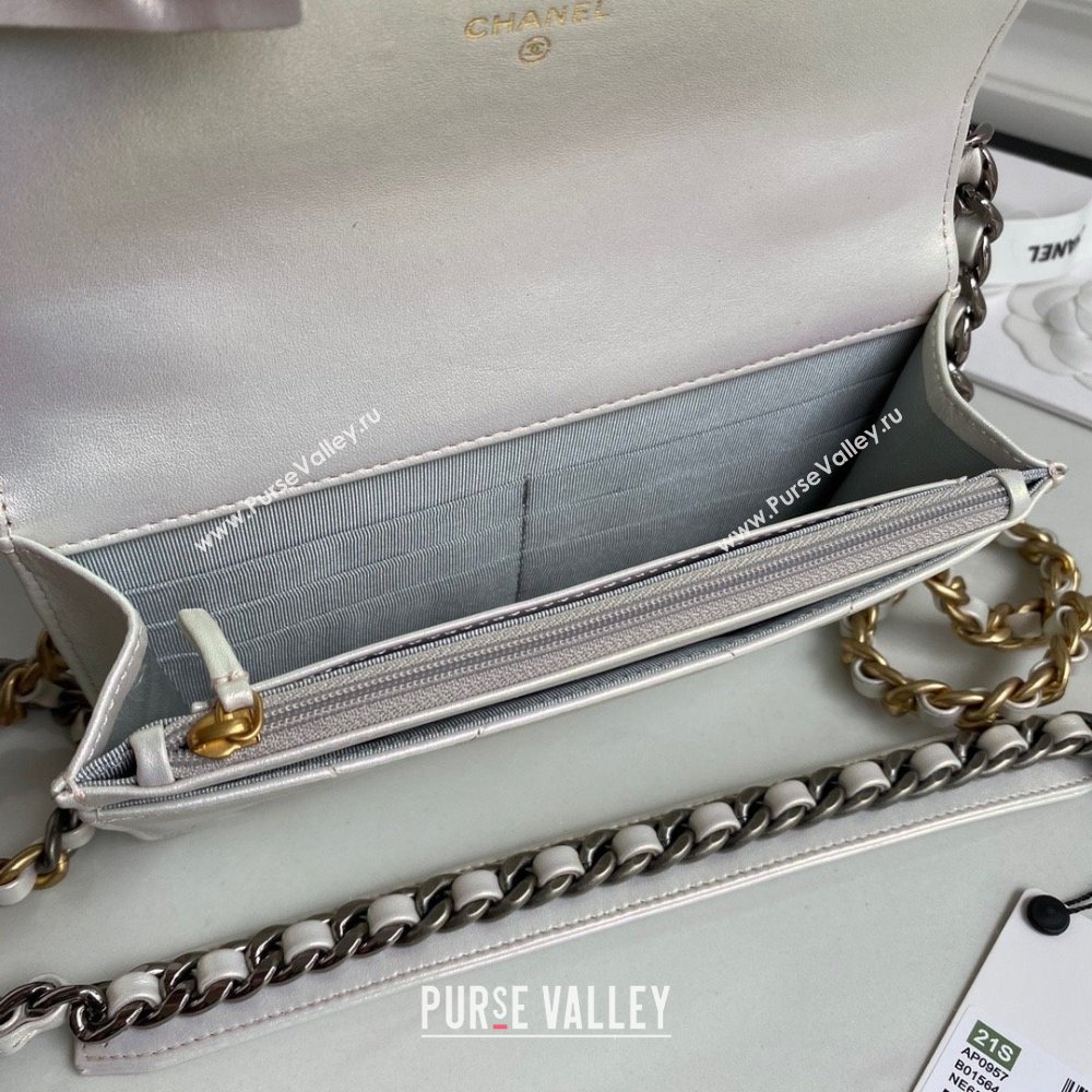 Chanel 19 Shiny Lambskin Wallet On Chain WOC Bag AP3267 Silver 2023 (JIYUAN-231215-08)